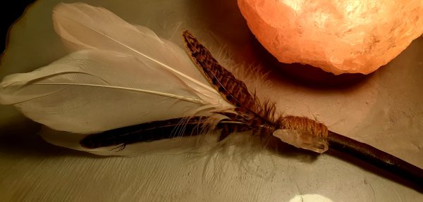 feather and crystal sage smudge fan